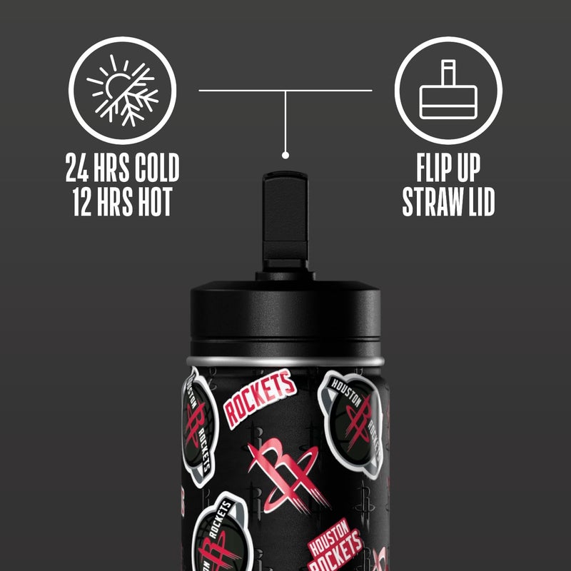 Hydrapeak x NBA Officially Licensed Houston Rockets 14oz Mini Kids Water Bottle with Straw Lid and Handle Reusable Stainless Steel Double Wall Insulated Spill Proof Sports Gift for Boys Girls - Image 3